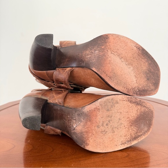 Justin Brown Tan Harness Moto Western Cowgirl Heeled Tall Boots | 7.5 - Picture 7 of 10